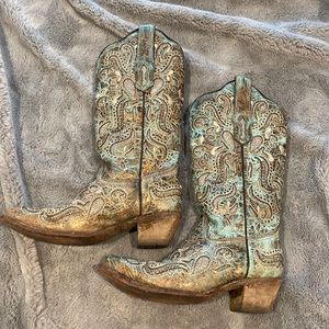 Teal & Bling Corral Cowboy Boots